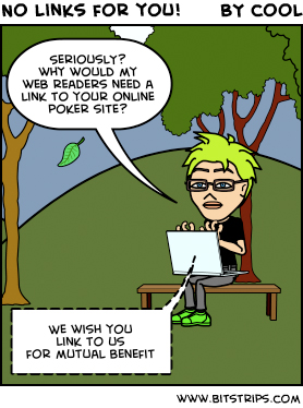 Cartoon illustrating an example of a bad link request to a gambling site.