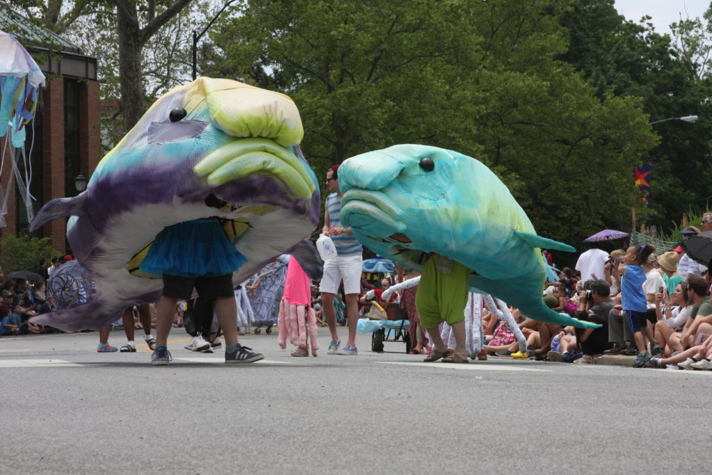 People in FIsh costumes at Parade the Circle