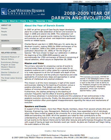 Year of Darwin and Evolution Web site screenshot